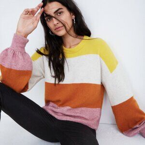 Striped Balloon-Sleeve Pullover Sweater